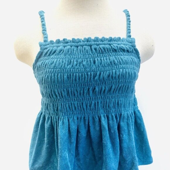 NWT SO Juniors Pullover Terry Cloth Smocked Peplum Turquoise Shirred Tank Large - Picture 1 of 12